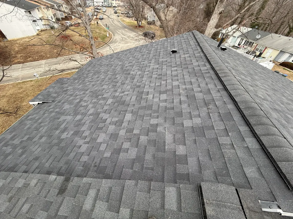 Close-up of new architectural shingles on a roof